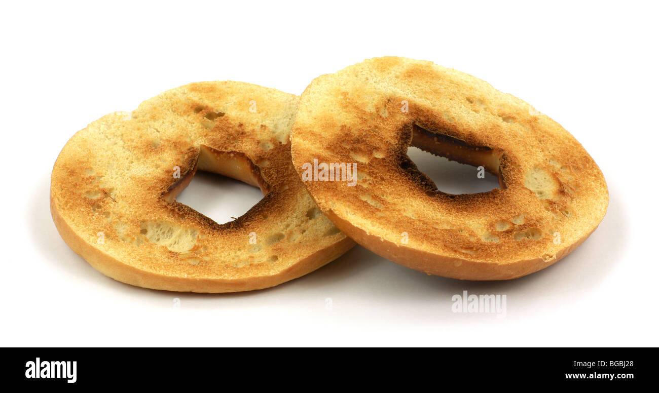 Freshly toasted plain bagel Stock Photo