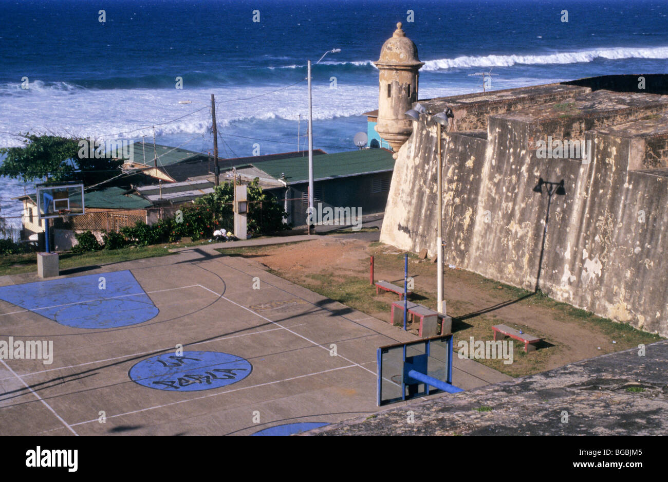 playground in La Perla district and El Morro fortress. Old San Juan. Puerto  Rico Stock Photo - Alamy