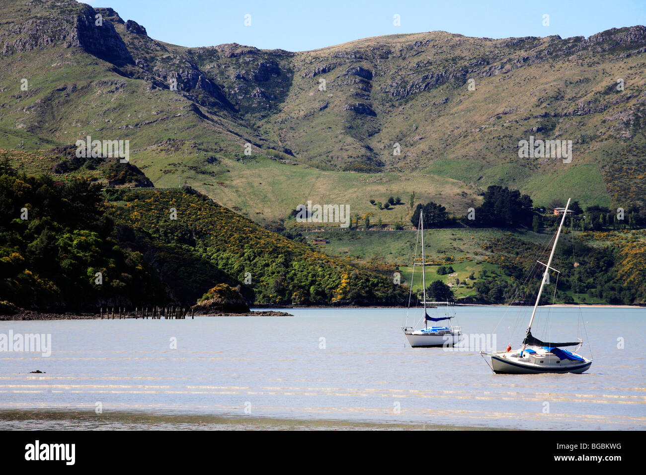 2 boats Governors Bay Christchurch New Zealand Stock Photo