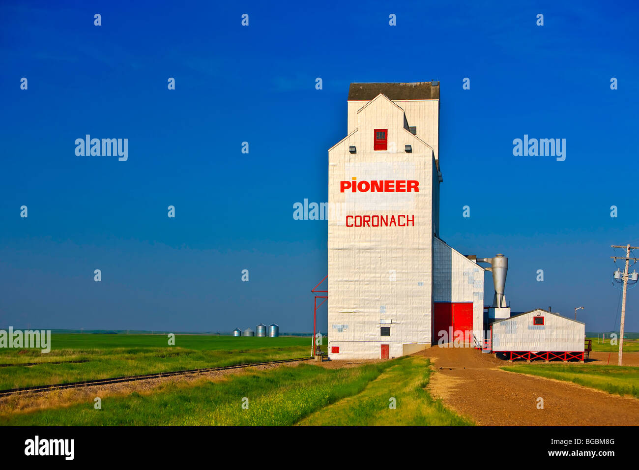 Grain elevator in the town of Coronach in the Big Muddy Badlands region