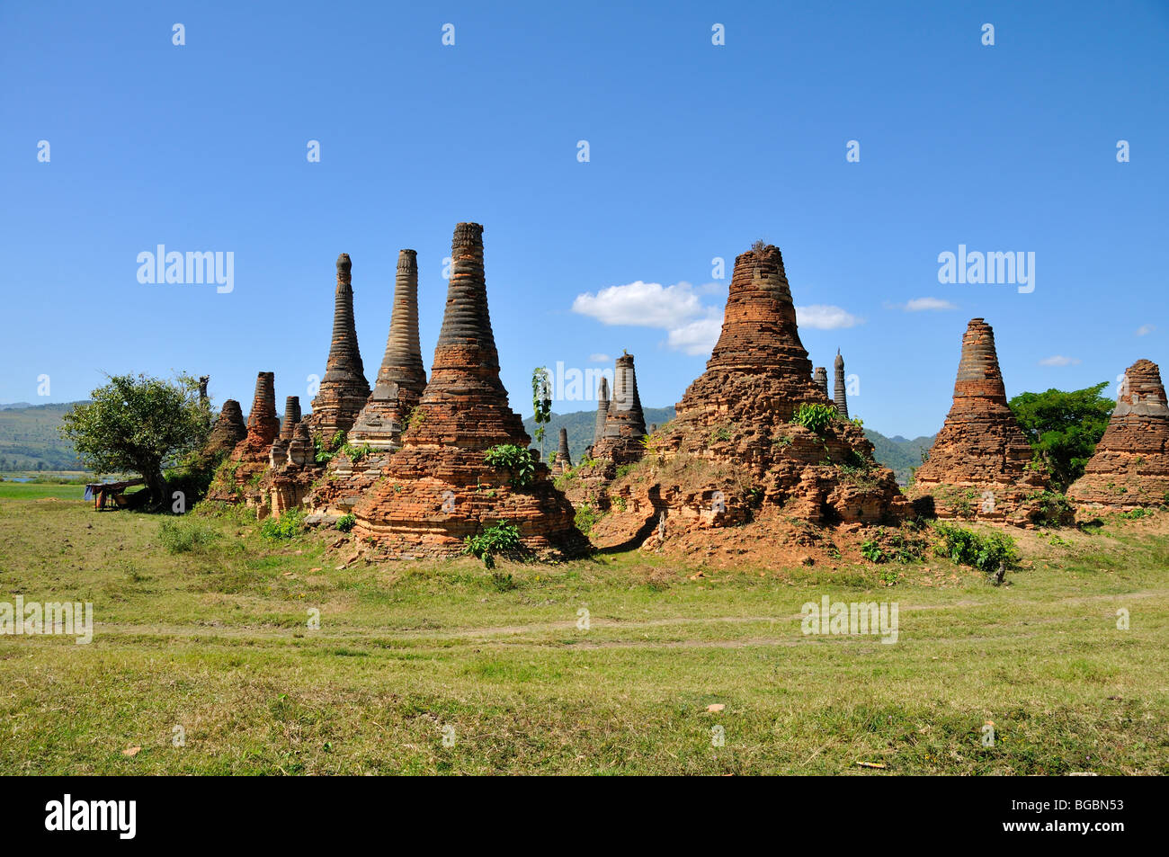Stupas, Sankar,  southern Inle Lake, Shan State, Burma, Myanmar Stock Photo