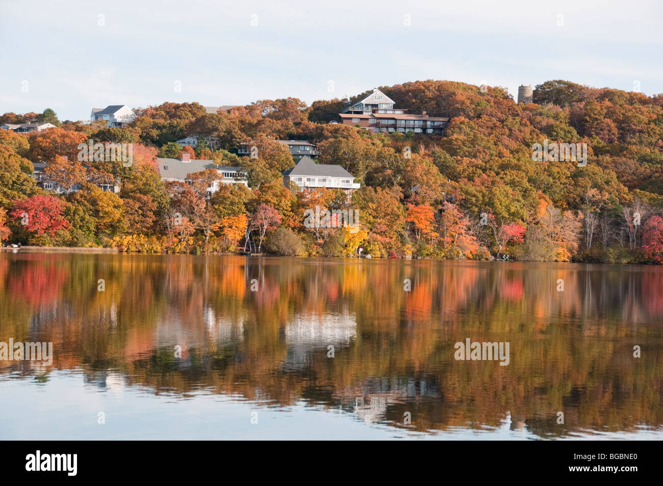 Autumn,Fall, Colors,Colour,Reflections,Scargo Lake, Scargo Hill Observation Tower, Dennis,Cape Cod, Massachusetts, USA Stock Photo