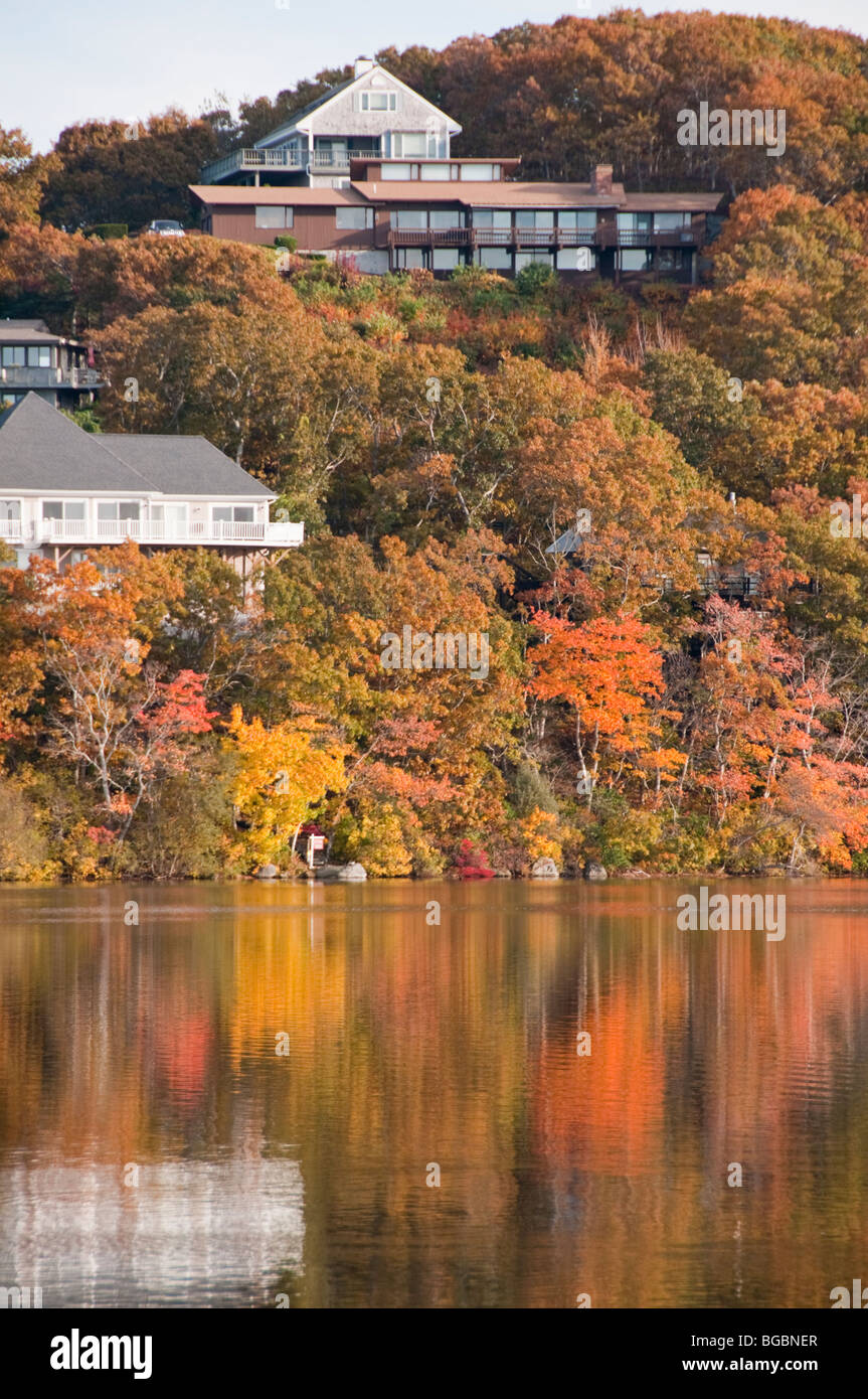 Autumn,Fall, Colors,Colour,Reflections,Scargo Lake, Scargo Hill Observation Tower, Dennis,Cape Cod, Massachusetts, USA Stock Photo