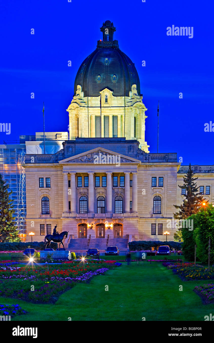 Legislative Building at dusk in the City of Regina, Saskatchewan, Canada. Stock Photo