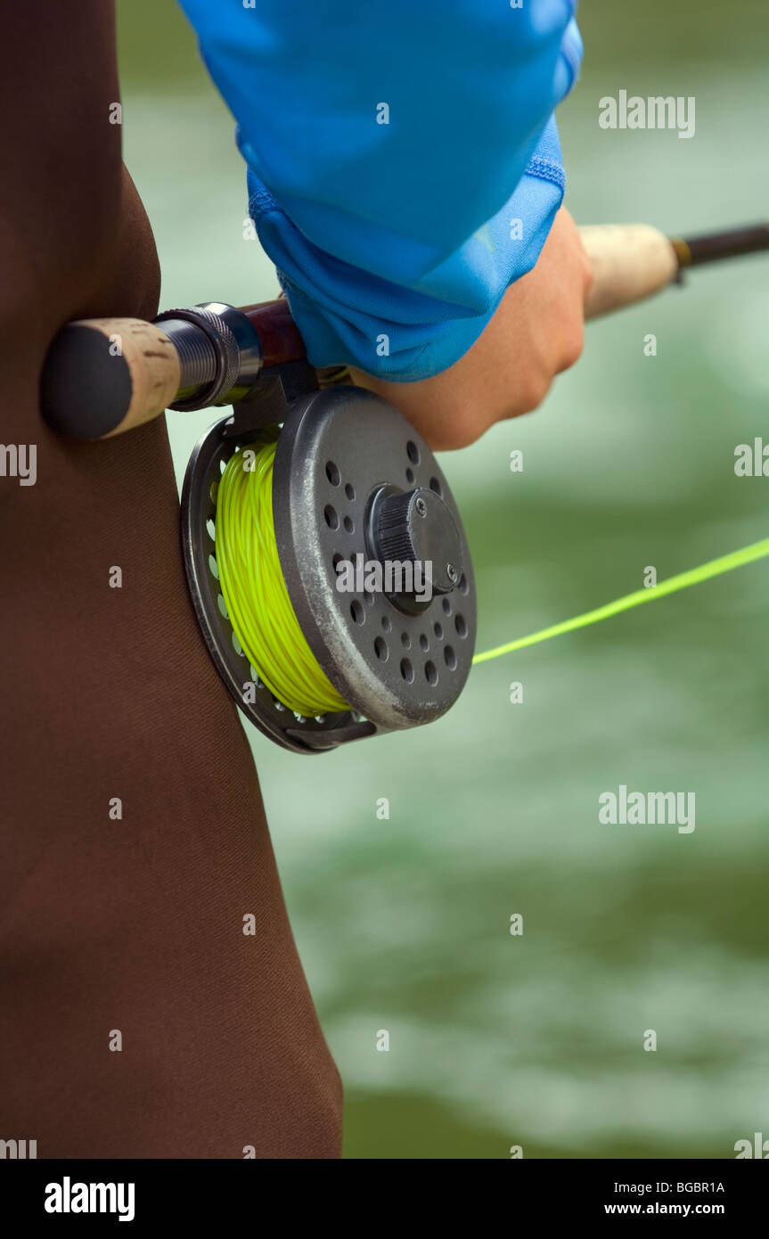 Fly fishing rod and reel handle, Nordegg, Alberta, Canada Stock Photo -  Alamy
