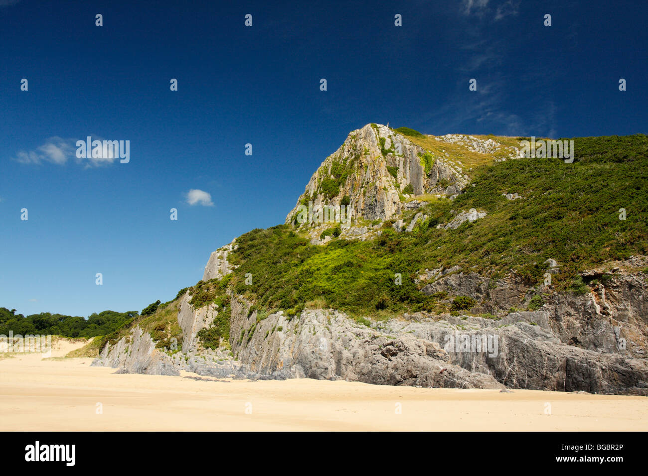 Little Tor, a rocky outcrop at Oxwich Beach, Gower Peninsula, West Glamorgan, South Wales, UK Stock Photo