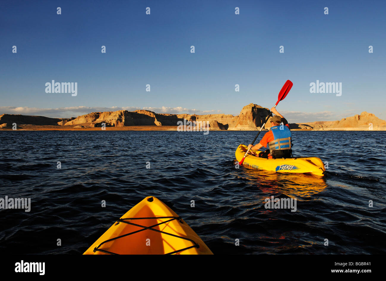 Kayakers, Lake Powell, Glen Canyon, Arizona, United States Stock Photo