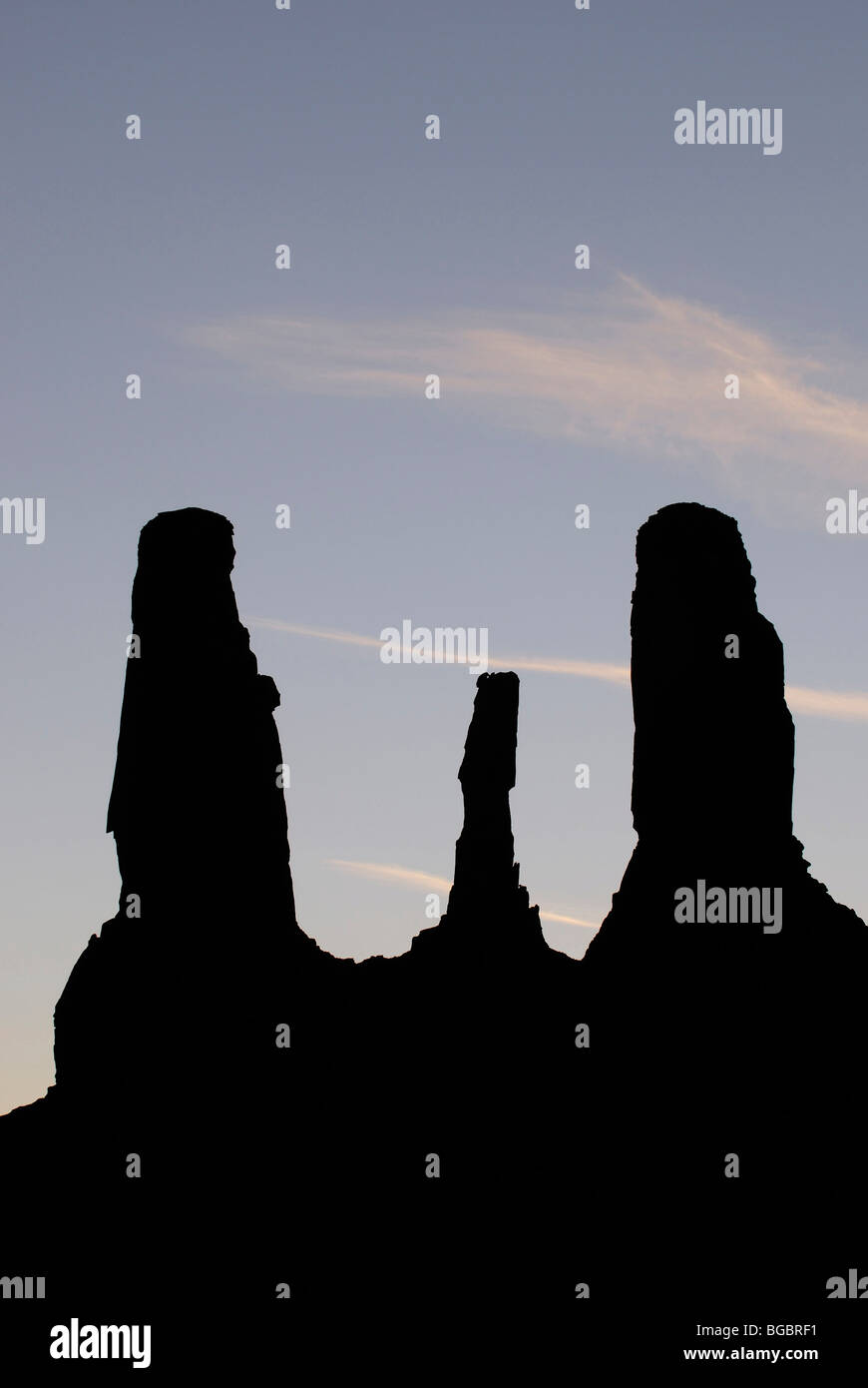 Three Sisters, Monument Valley, Navajo Tribal Lands, Utah Stock Photo