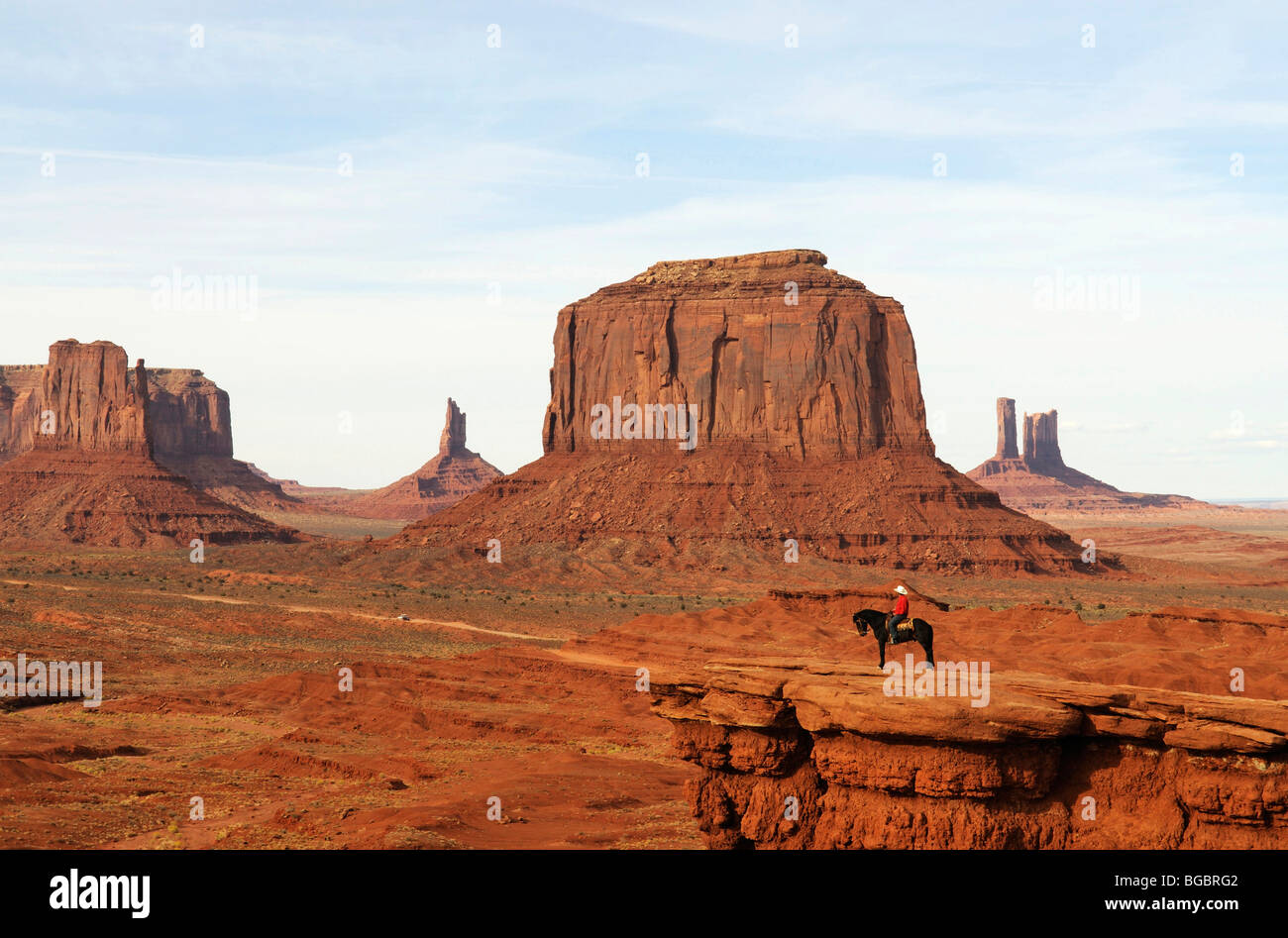 Navajo, Native American on horse, Monument Valley, Navajo Tribal Lands, Utah Stock Photo