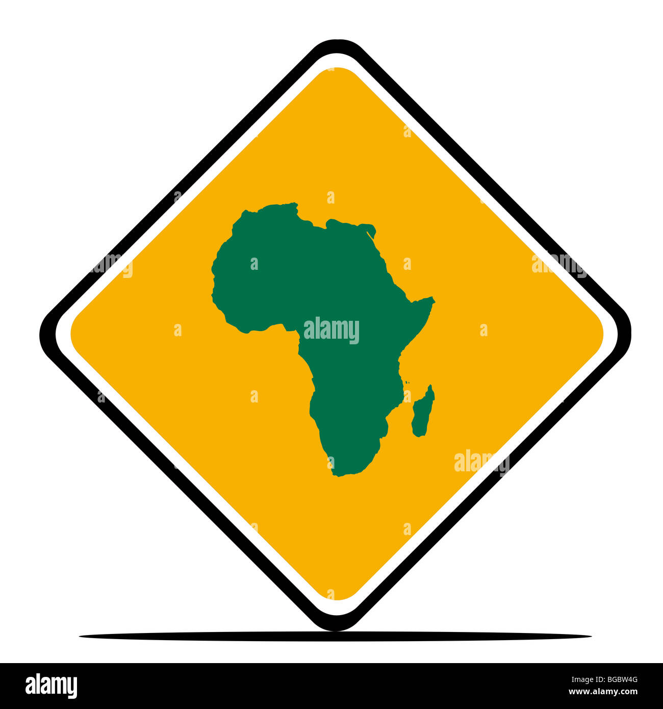 African continent road sign in flag colors, isolated on white background. Stock Photo