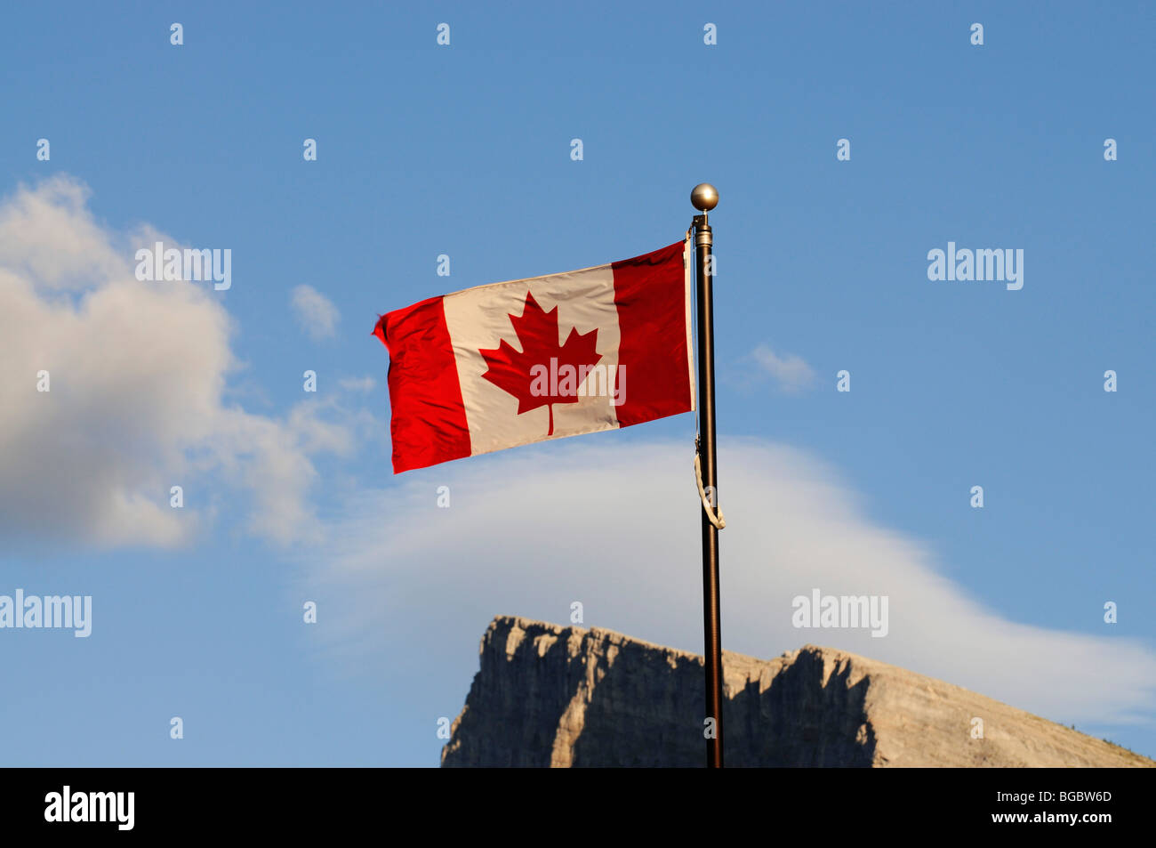 Canadian flag, Mount Rundle, Banff, Alberta, Canada Stock Photo