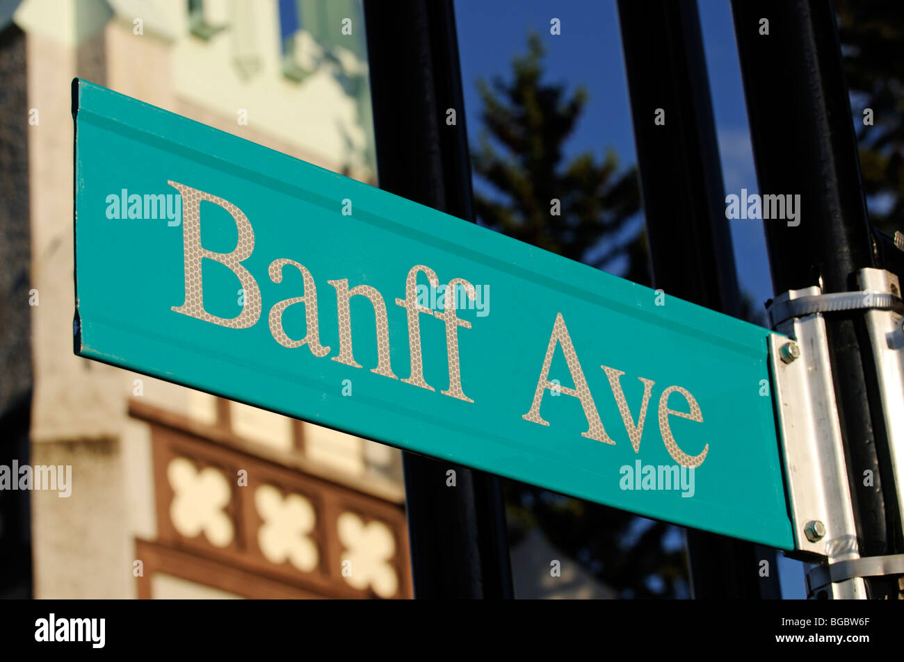 Banff Avenue sign, Banff, Alberta, Canada Stock Photo