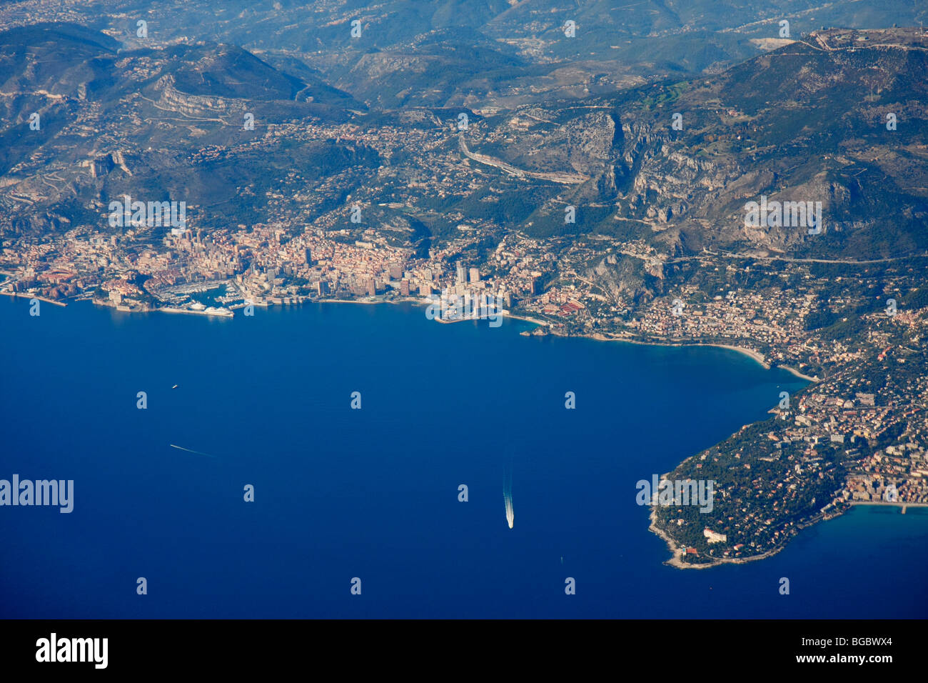 Aerial photo of the Principality of Monaco, Roquebrune Cap Martin on the left, Beausoleil, just Aerial photo of the Principality of Monaco, Roquebrune Cap Martin on the left, Beausoleil, just
