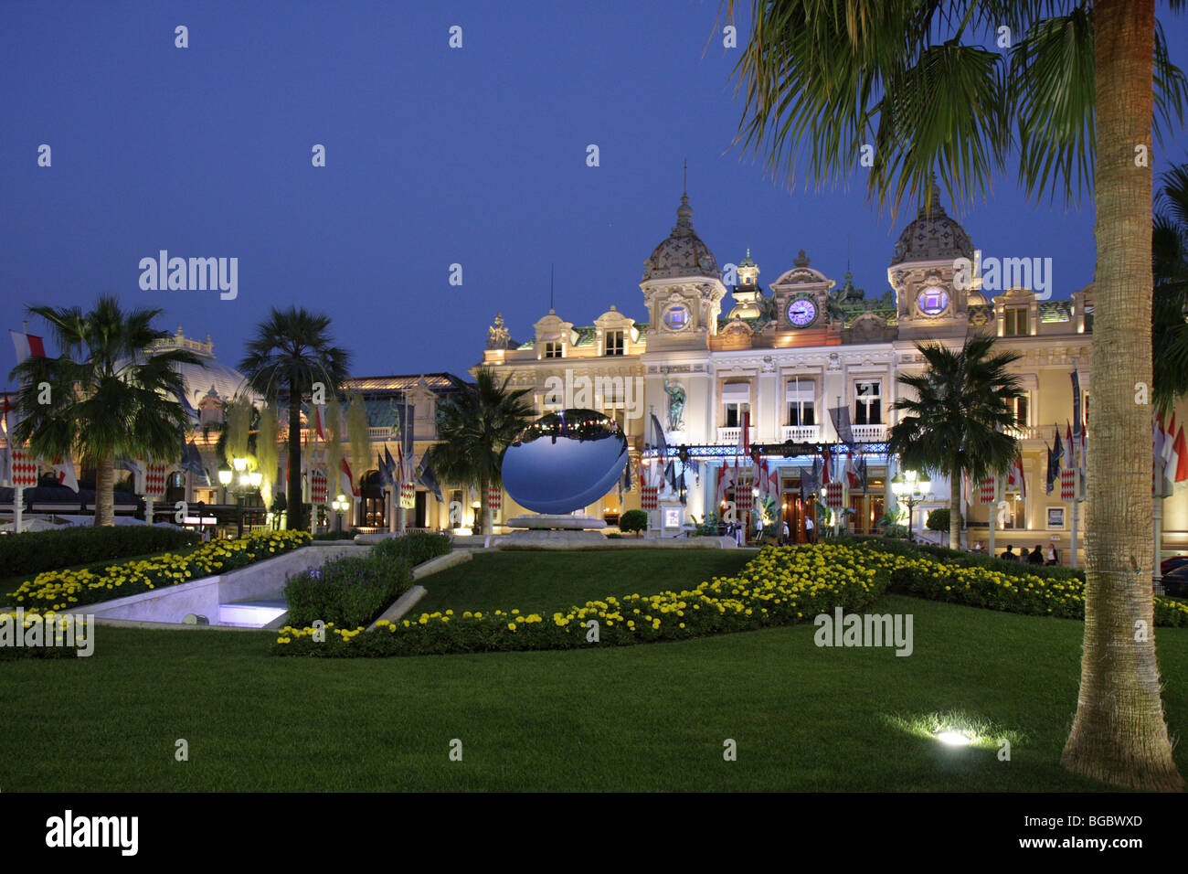 Monte Carlo Casino and Opera House at dusk, architect Charles Garnier, Principality of Monaco, Cote d'Azur, Europe Stock Photo