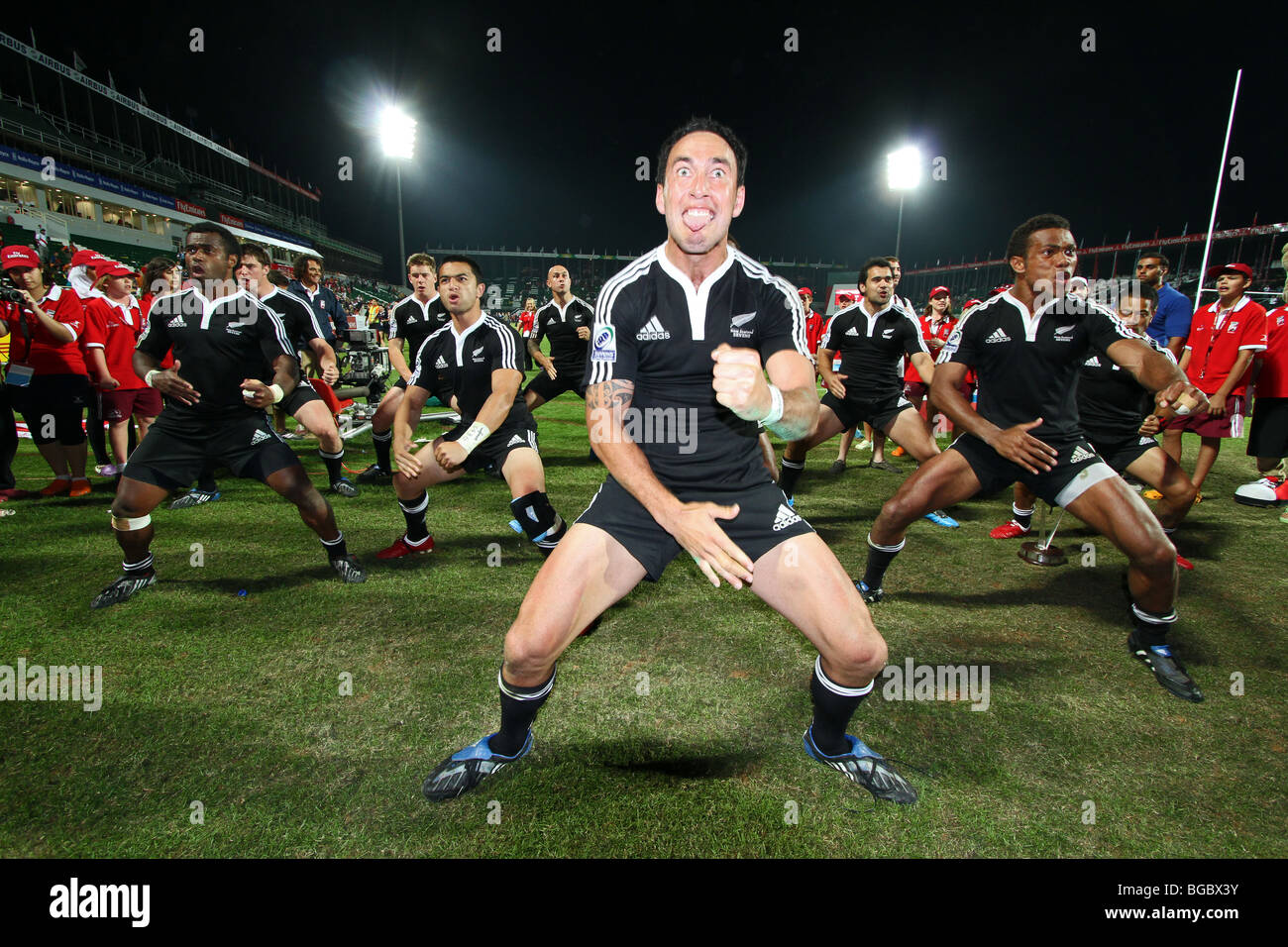 New Zealand rugby sevens team perform the haka after winning the