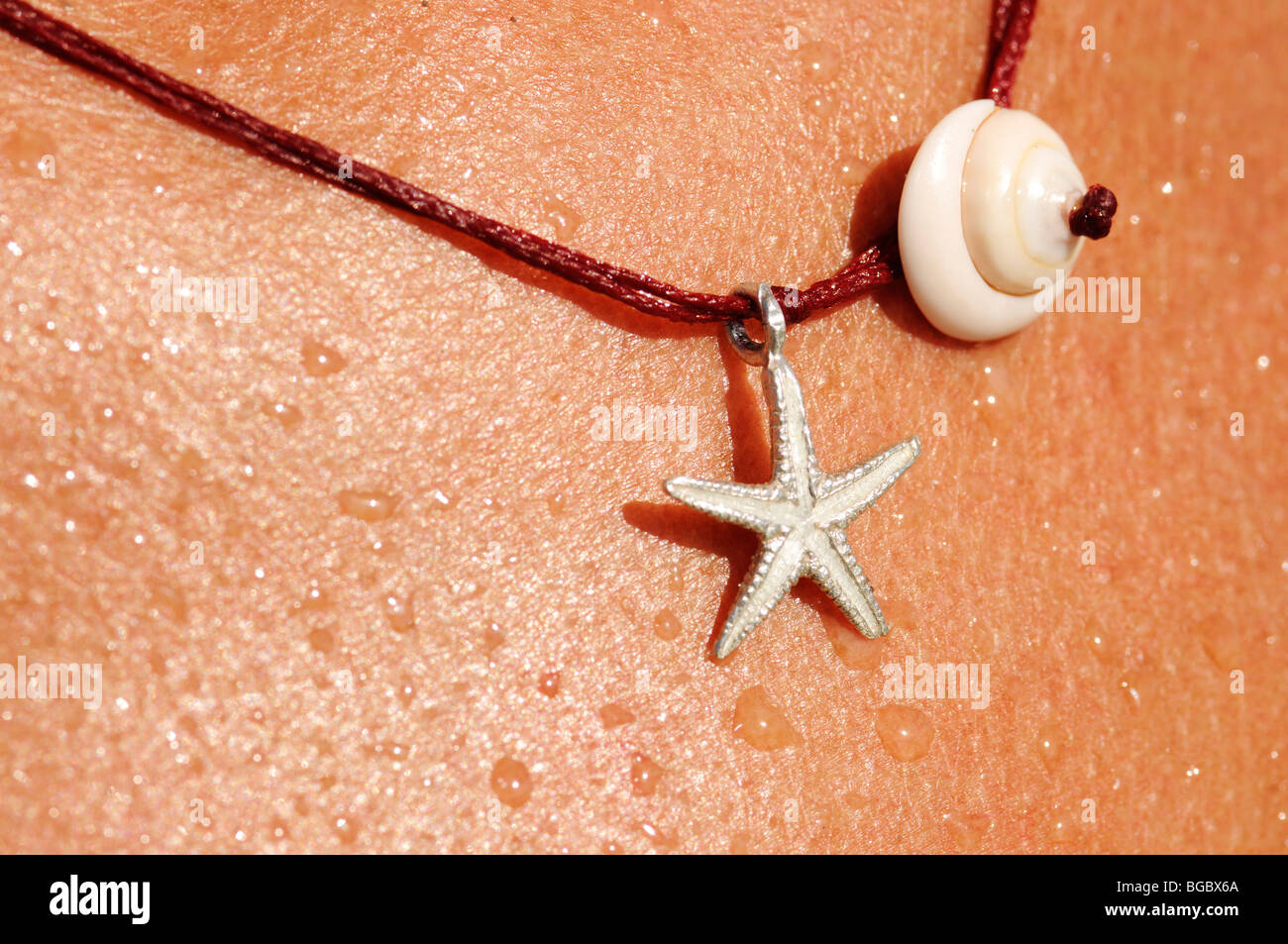 Necklace with shell and starfish, Ibiza, Pine Islands, Balearic Islands, Spain, Europe Stock Photo