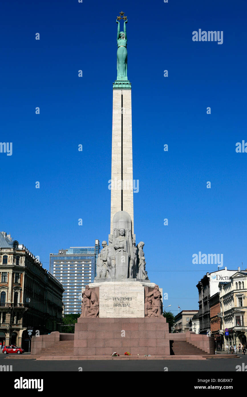 The Freedom Monument honoring soldiers killed during the Latvian War of Independence (1918–1920) in Riga, Latvia Stock Photo