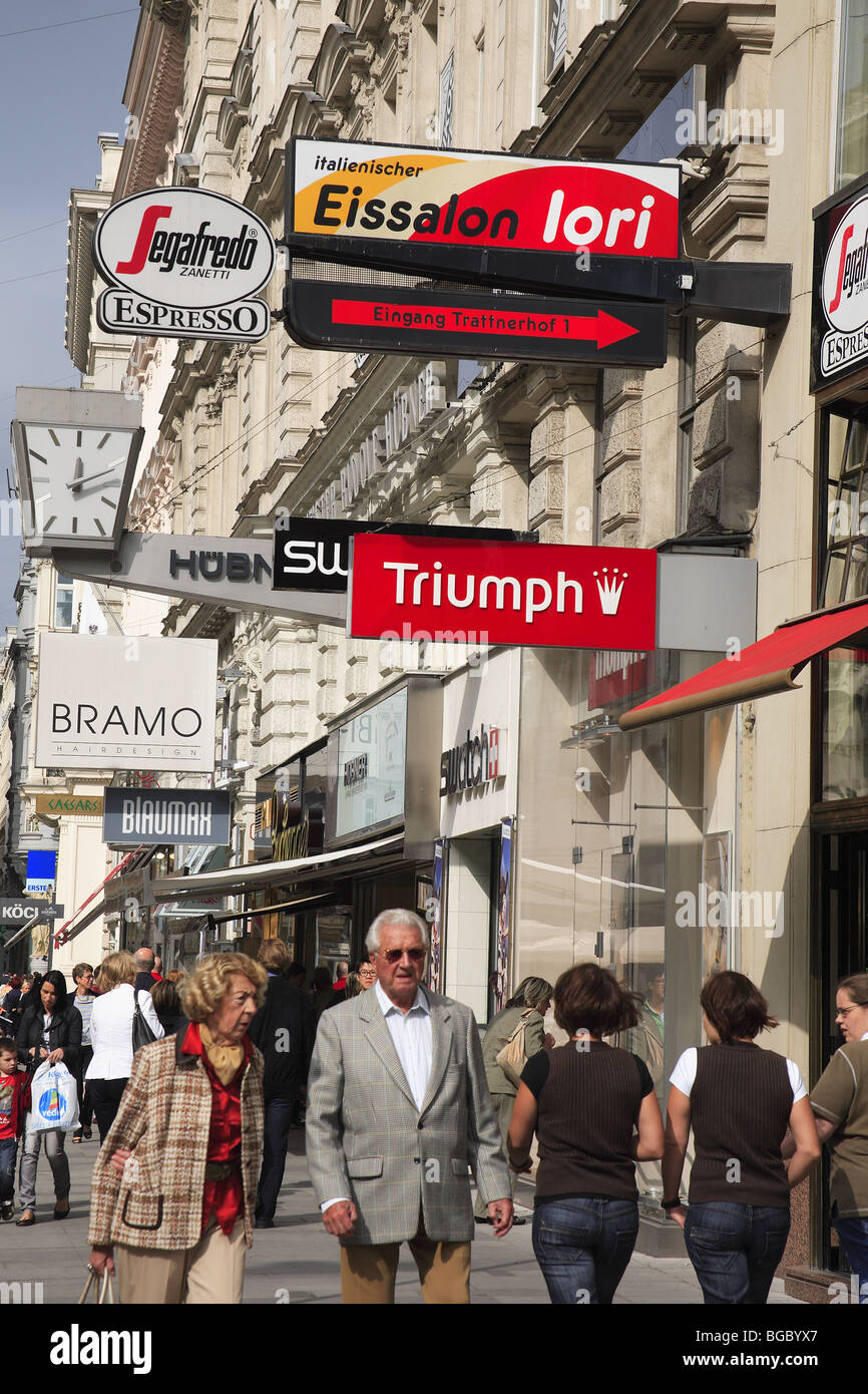 Shops and pedestrians on Graben Street, Vienna, Austria Stock Photo