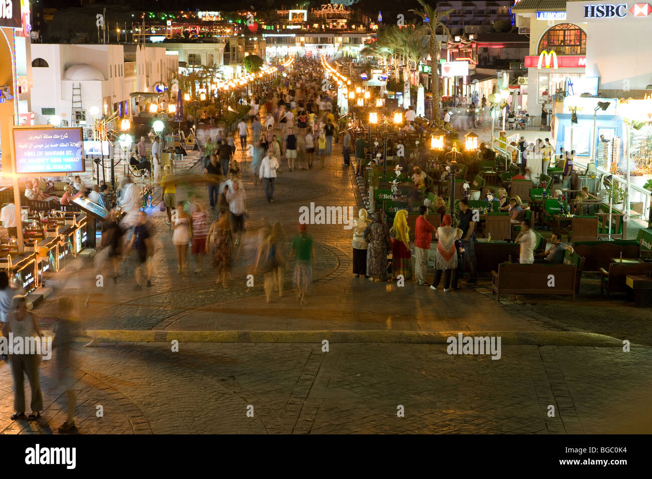Africa, Egypt, Sharm el Sheik, Nightlife, bar, souvenir, market, tourist route, bazar shop, crowd Stock Photo