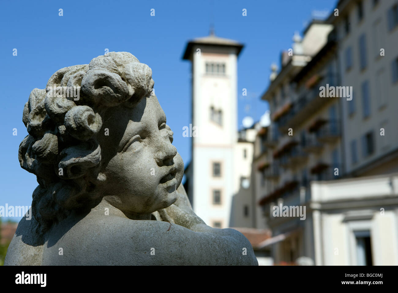 Europe, Italy, Piemonte, lake Maggiore, Stresa, Des Iles Borromees Hotel, garden, statue Stock Photo