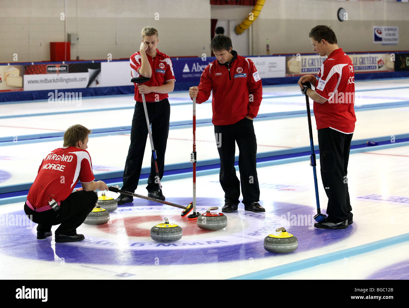 Curlers taking part in the European Curling Championships at the Linx Ice Arena in Aberdeen, Scotland, UK Stock Photo