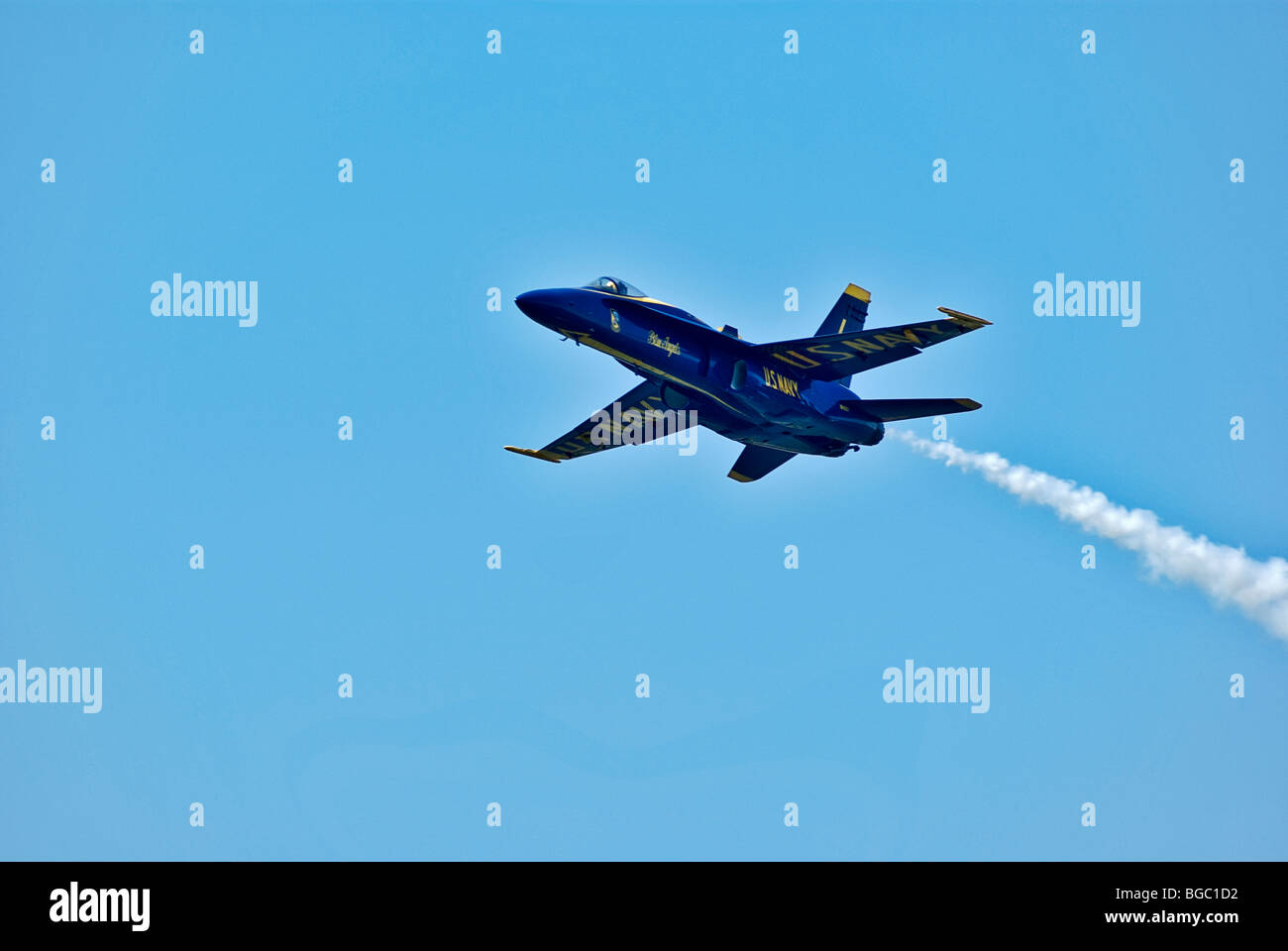 USA, WA, Seattle, The Blue Angels, Navy precision flying team; one F/A-18 Hornet aircraft. Stock Photo