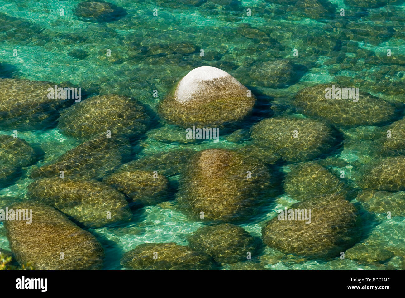 Granite boulders, Sand Harbor State Park, Lake Tahoe, Nevada Stock Photo