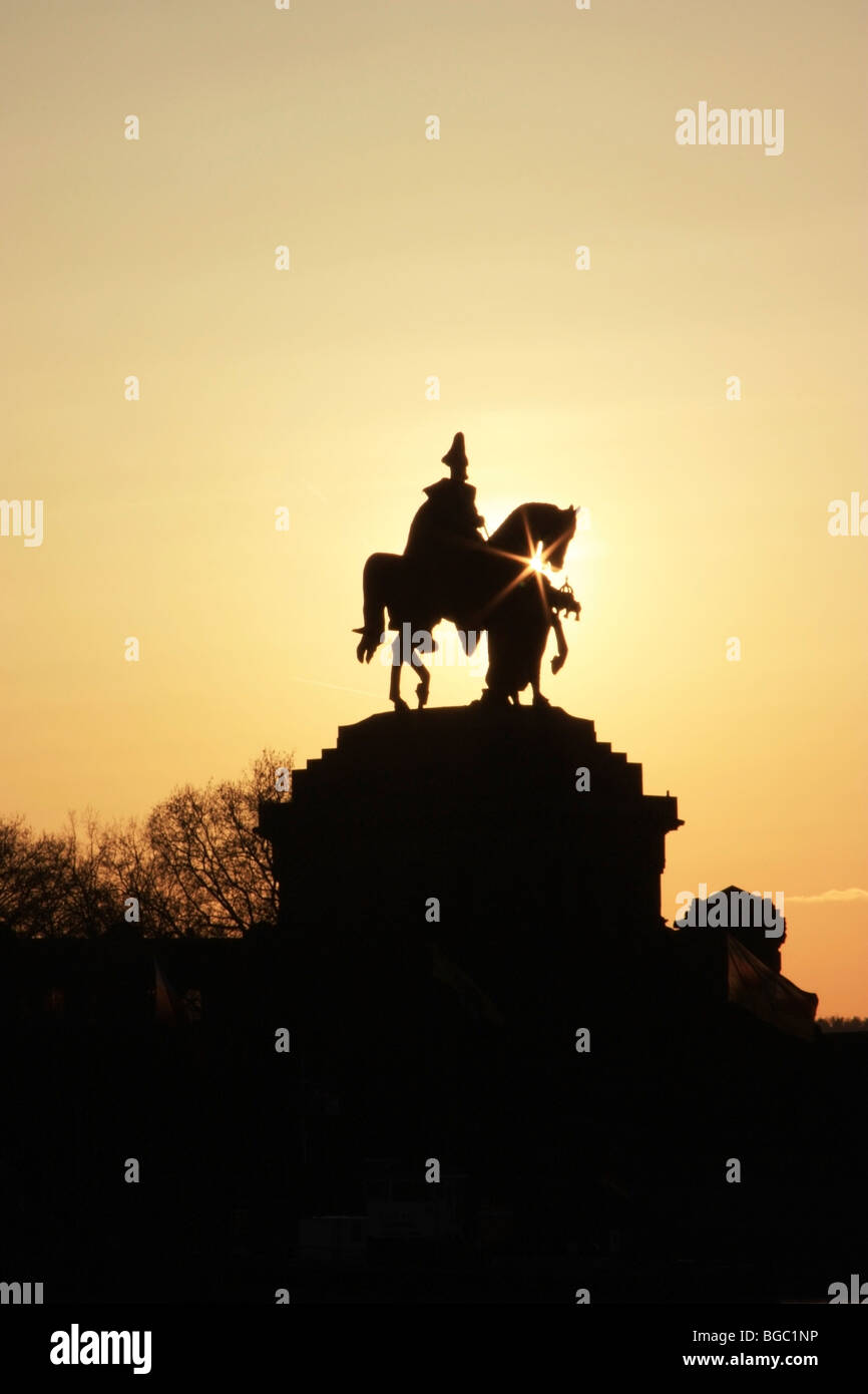 Silhouette of statue of Kaiser Wilhelm I; Koblenz, Rheinland Pfalz
