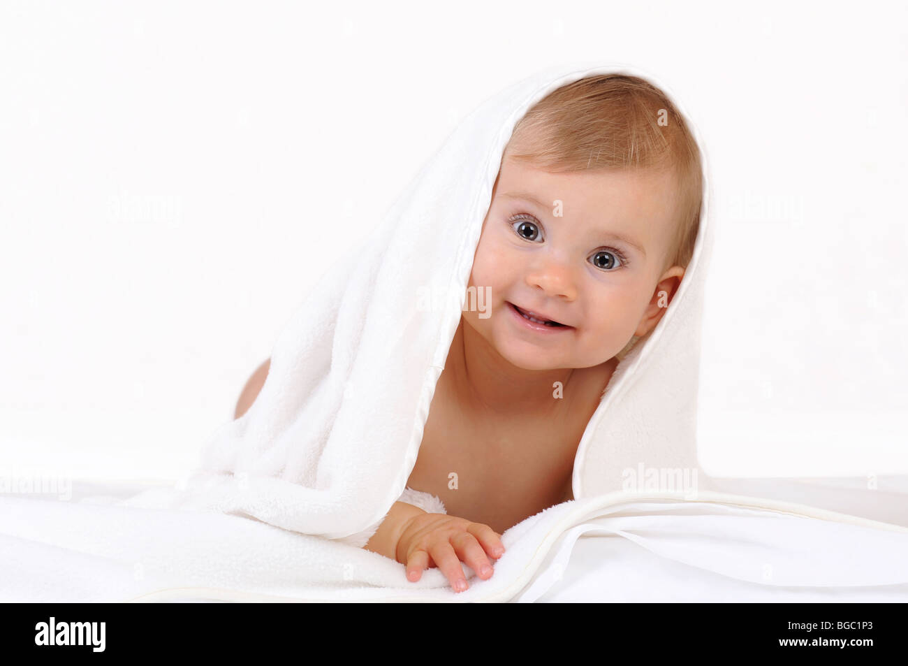 Little baby portrait on the white background Stock Photo