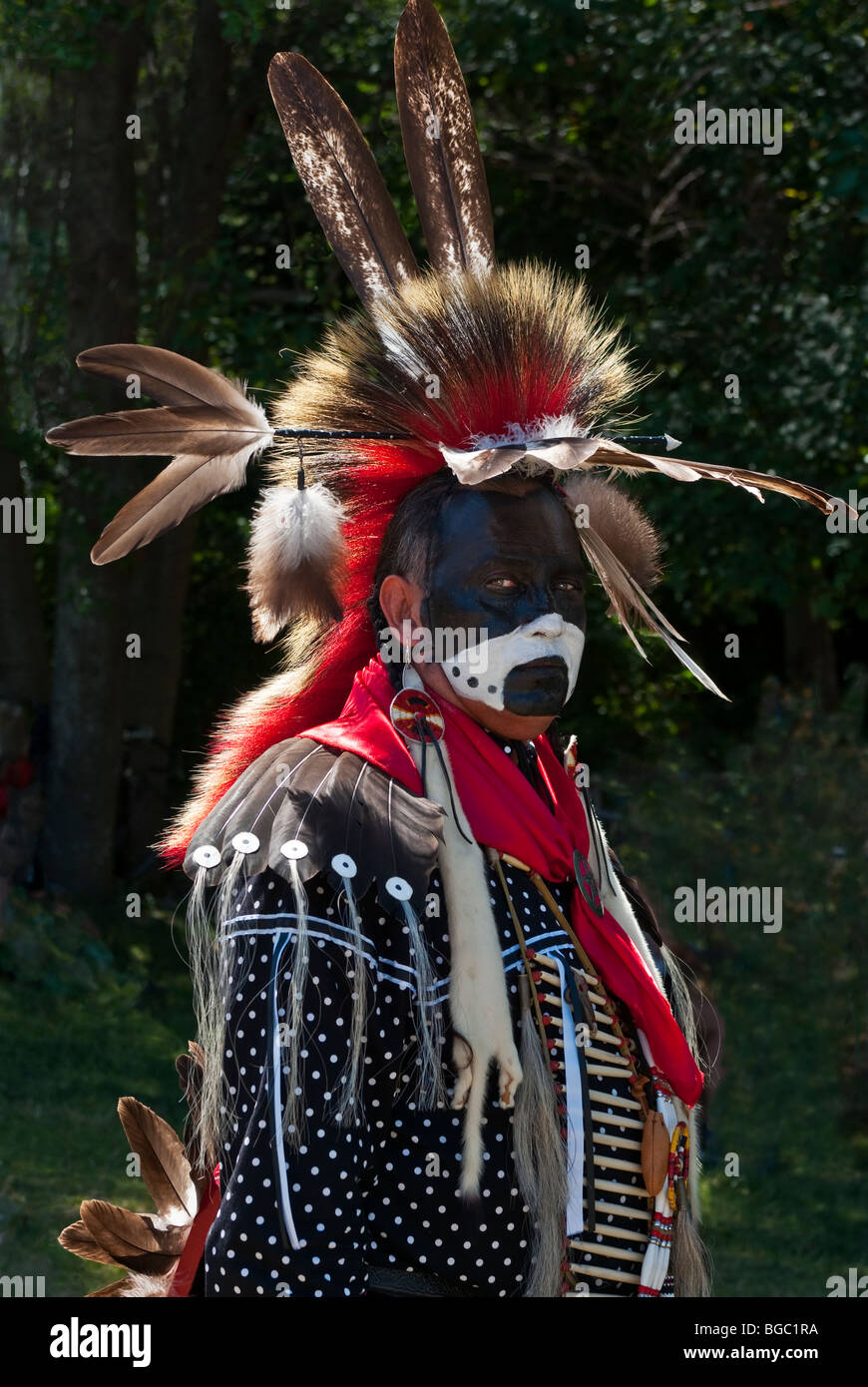 American Indian male of the Caddo Nation in black and white face paint; portrait (MR) Stock Photo