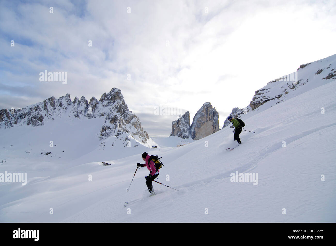 Ski touring, Mt. Sextner Stein, Sexten, Hochpustertal valley, South Tyrol, Italy, Europe Stock Photo