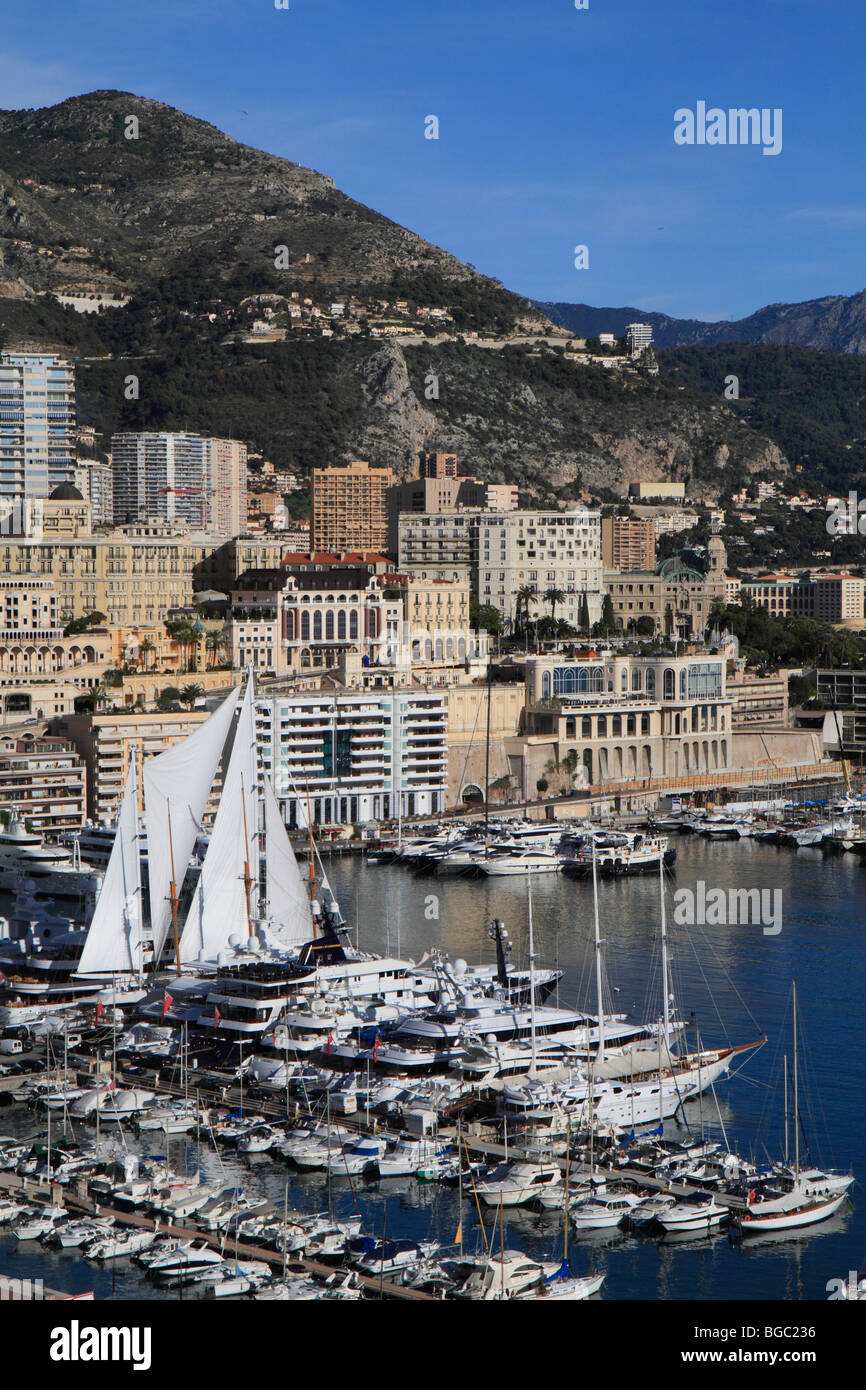 View from the Prince's Palace on the port of La Condamine and Monte Carlo, Principality of Monaco, Cote d'Azur, Europe Stock Photo