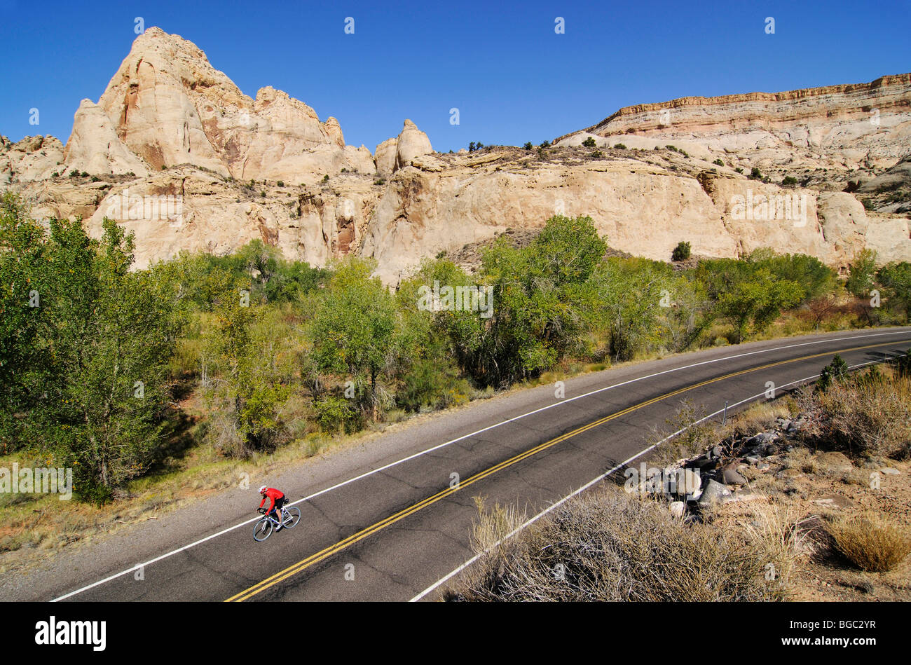 Race cyclist, Capitol Reef National Park, Utah, USA Stock Photo