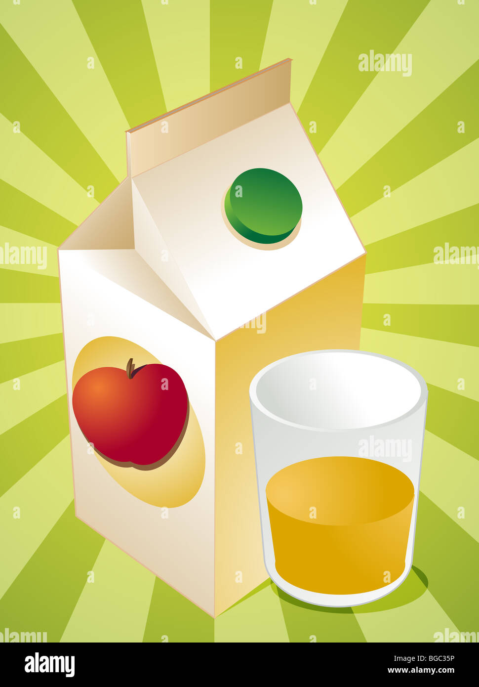 Apple juice carton with filled glass illustration Stock Photo - Alamy