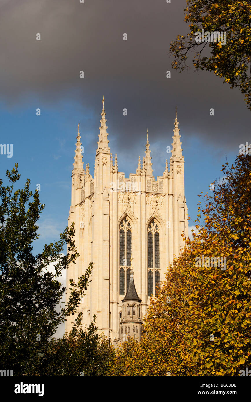 Close up of Saint Edmundsbury Cathedral Millennium Tower at Bury St