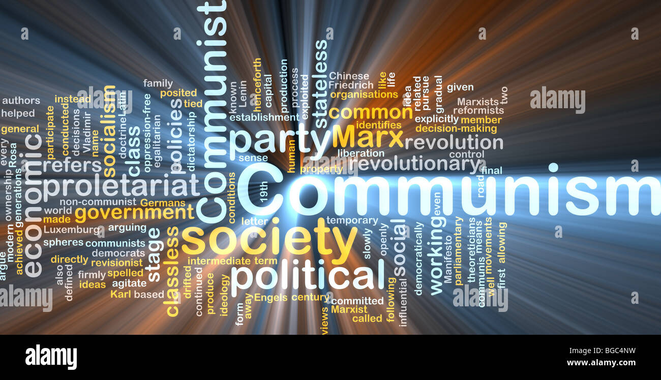 Word cloud concept illustration of comunism economy glowing light ...