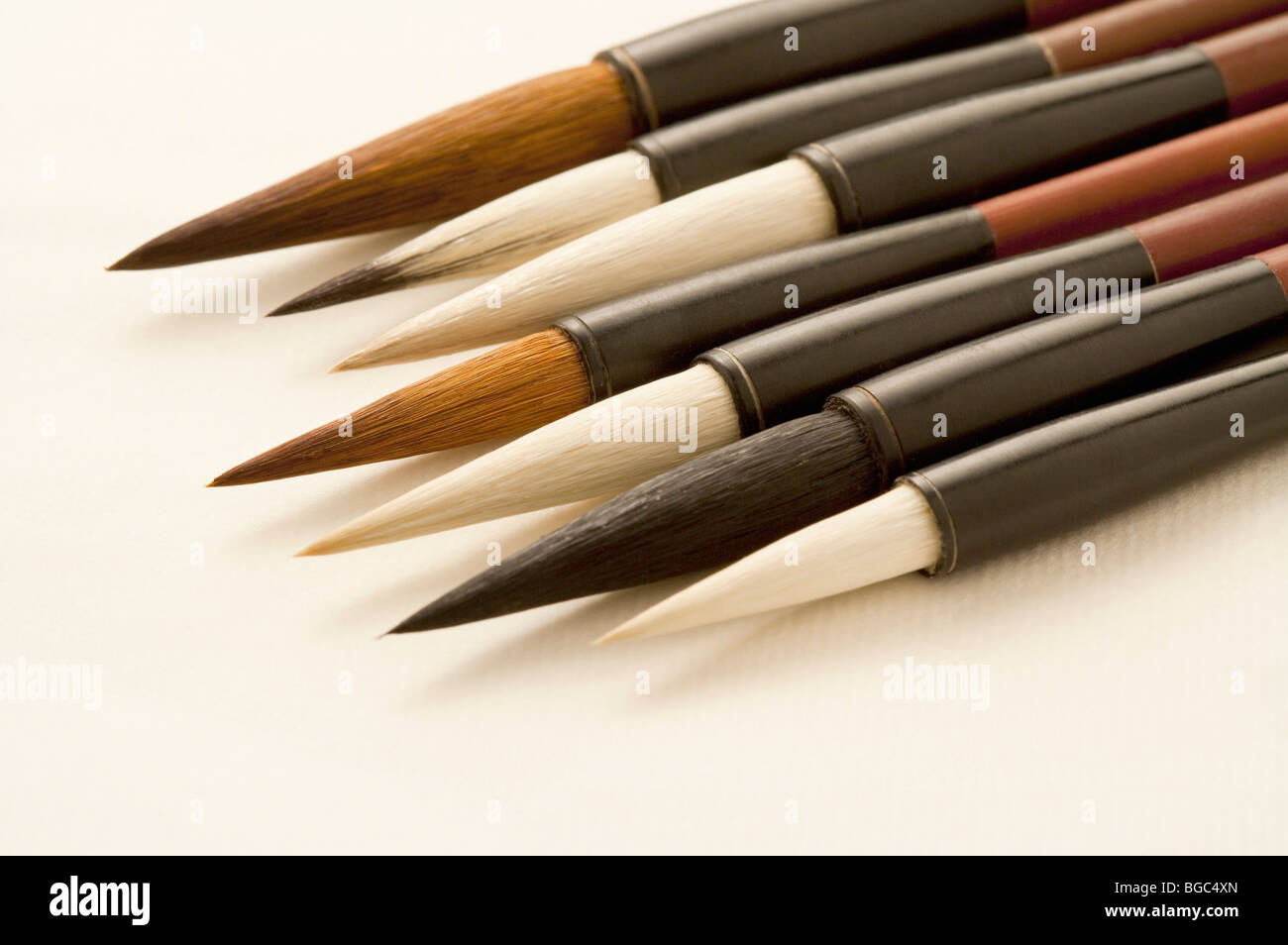 Close-up of ink brushes, Chinese Calligraphy Stock Photo