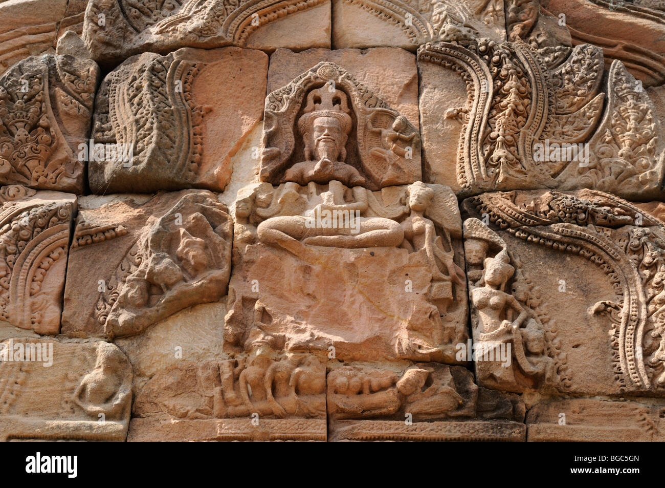 Thailand; Isaan;  Buriram Province; Relief Carving at  Prasat Him Khao Phanom Rung Temple Stock Photo