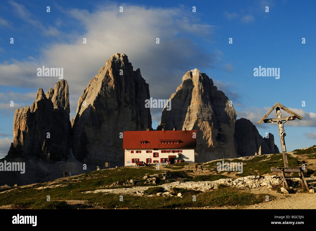 Dreizinnen-huette mountain shelter, Hochpustertal, Sexten Dolomites, South Tyrol, Italy, Europe Stock Photo