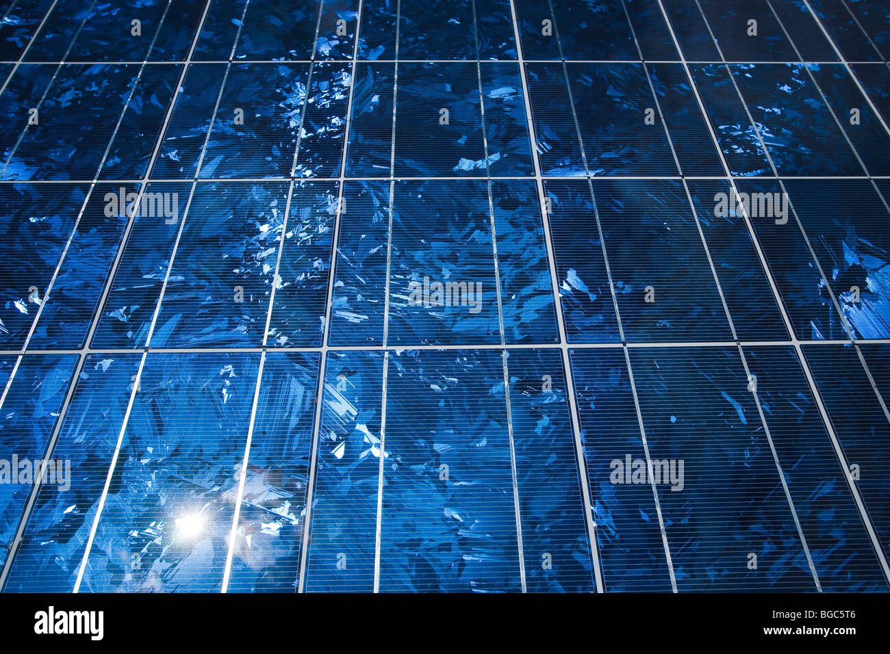 Polycrystalline silicon solar cells in a solar module Stock Photo