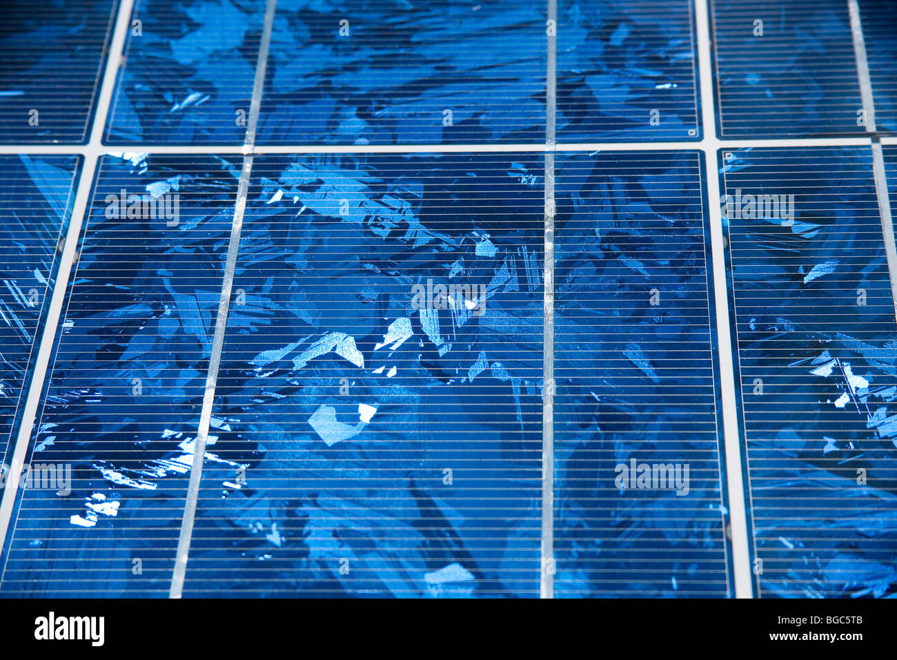 Polycrystalline silicon solar cells in a solar module Stock Photo