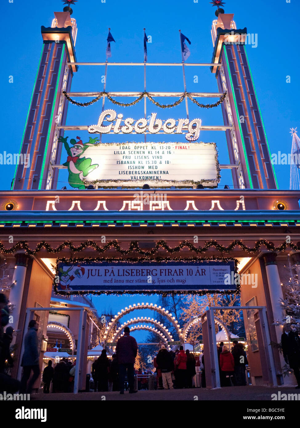 Entrance to Christmas Market at Liseberg amusement park in Gothenburg Sweden Stock Photo