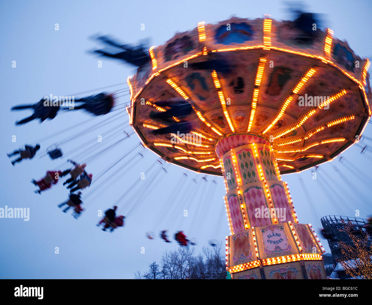 Gothenburg; Funfair ride at Christmas market in Liseberg amusement park in Gothenburg Sweden Stock Photo