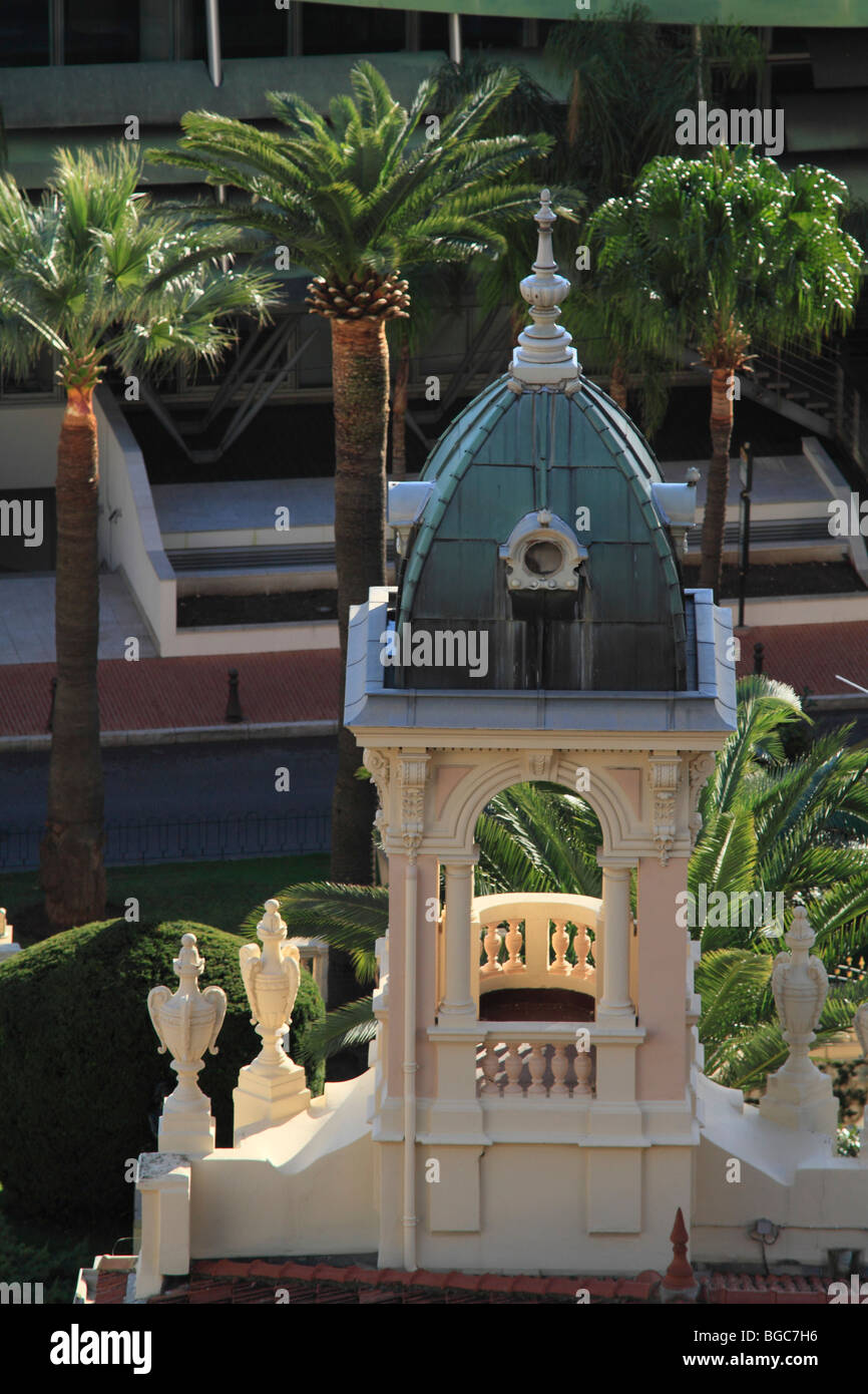 Turrets of the Musée National, doll museum in the Belle Epoque style, in the back the Grimaldi Forum convention center, Monaco, Stock Photo