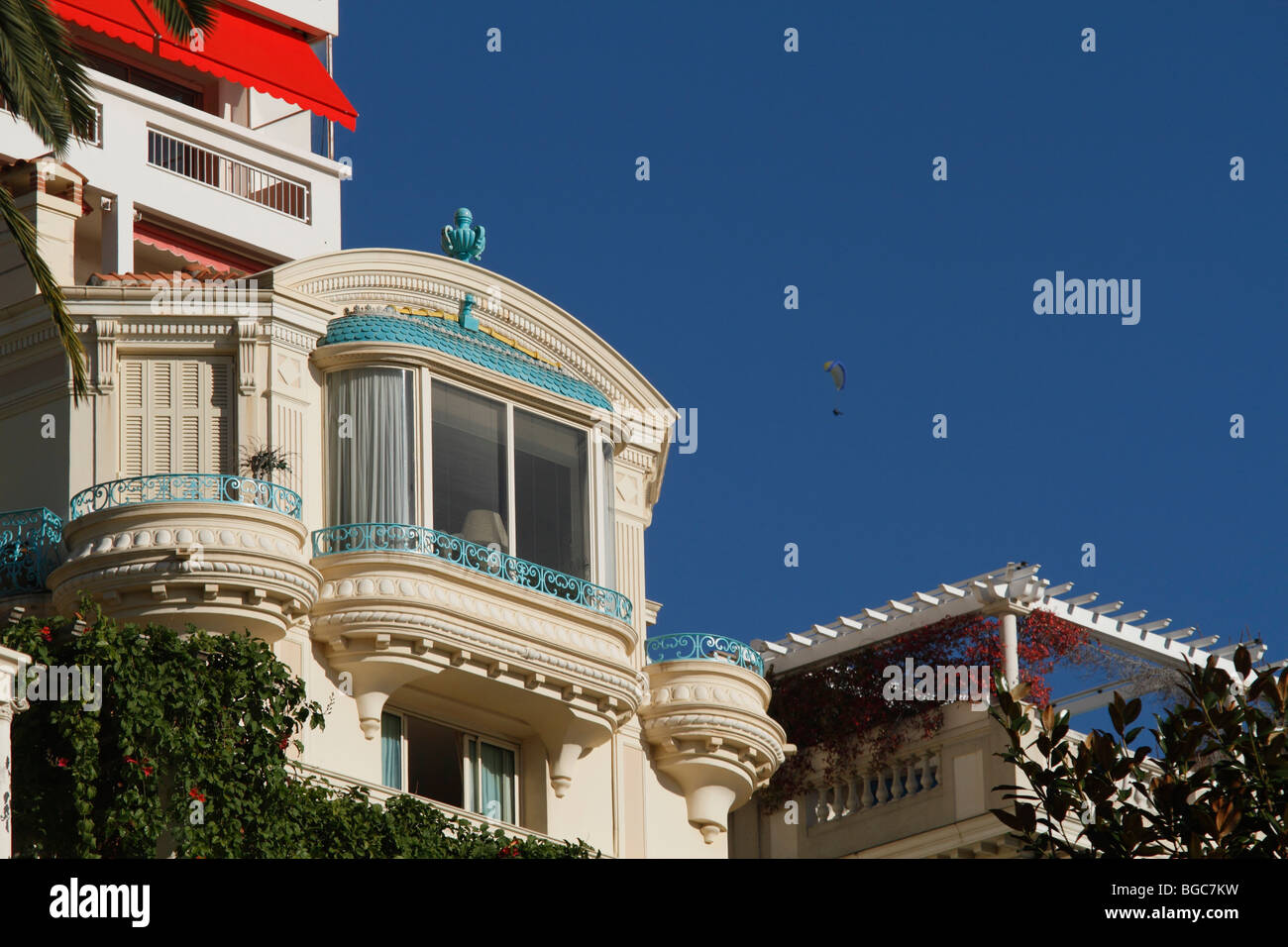 Bay window of a Belle Epoque villa, pergola, Boulevard d'Italie, Monaco, Cote d'Azur, Europe Stock Photo