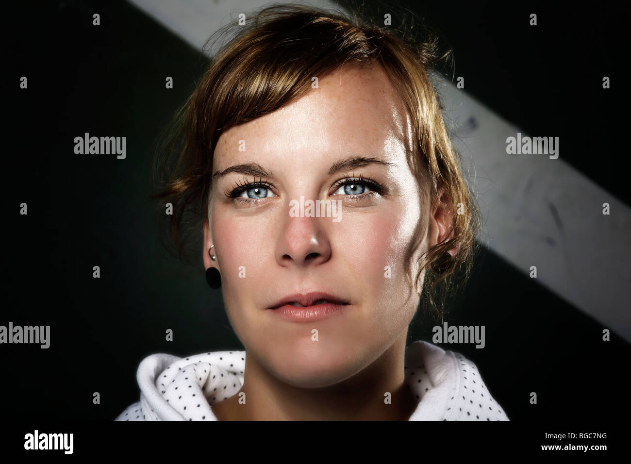 Portrait Of A Young Woman Direct Look Cool Young People Stock Photo Alamy