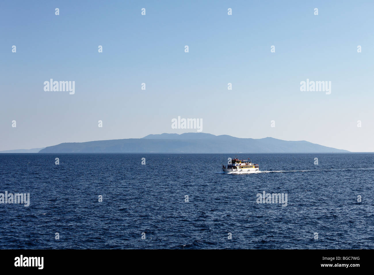 Excursion vessel off the island of Cres, view from Opatija, Istria, Kvarner Gulf, Croatia, Europe Stock Photo