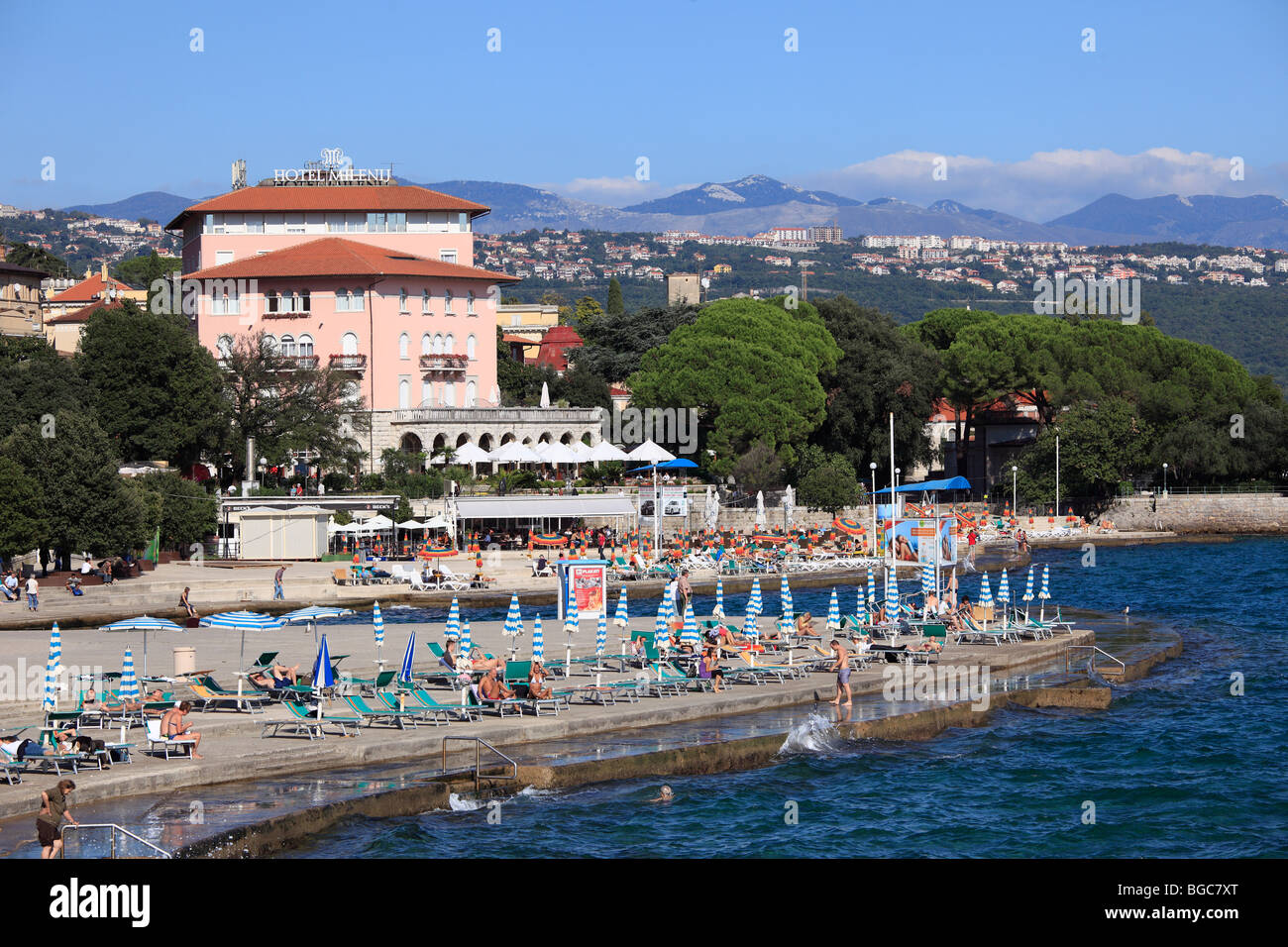 Opatija with the Gorski Kotar Mountains in the distance, Istria, Kvarner Gulf, Croatia, Europe Stock Photo