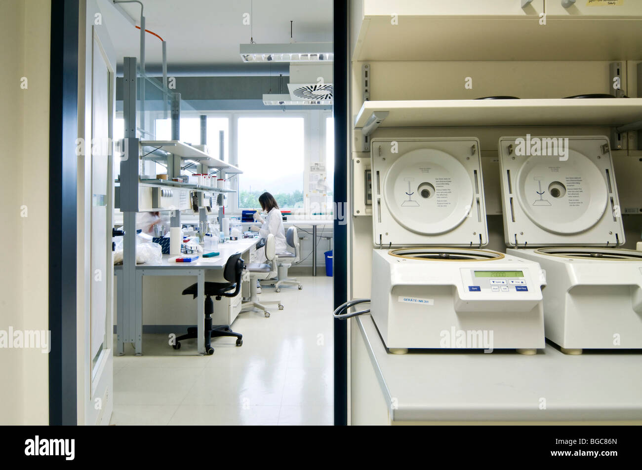 Centrifuges in gene laboratory Stock Photo