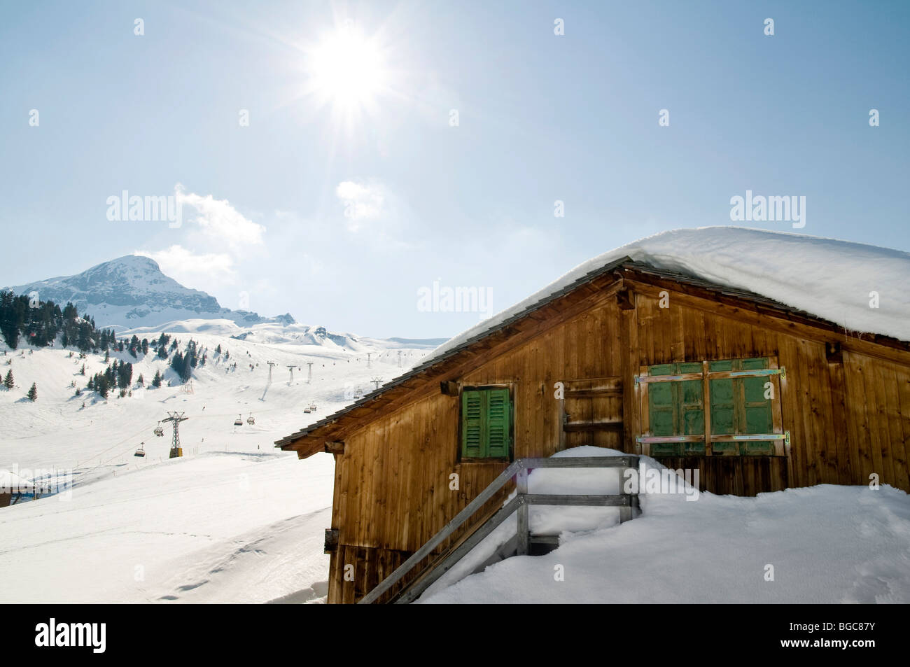 Old barn in winter, Grindelwald, Switzerland, Europe Stock Photo